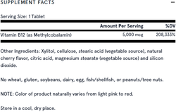 Methyl B-12 5000 mcg Cherry 60 Chewable Tablets Jarrow Formulas