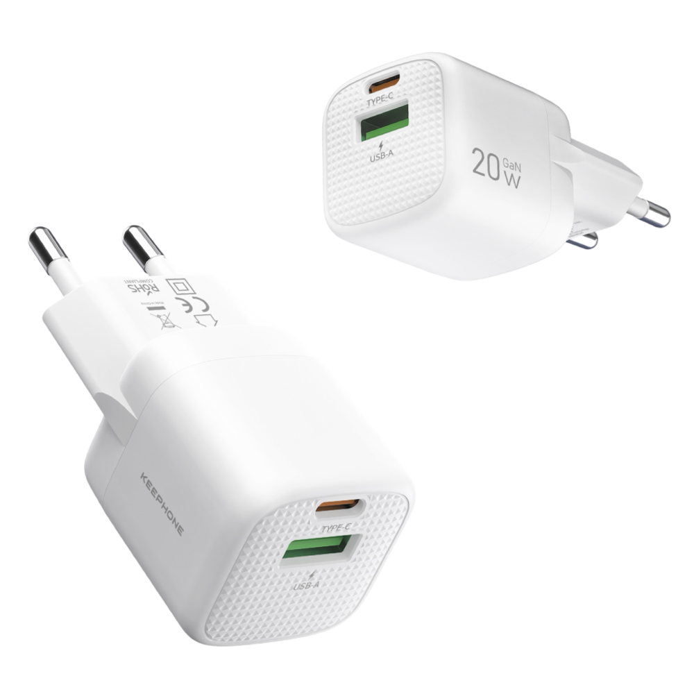 Сетевое зар. устр. Keephone Speedy 1USB+1C Gan 20W белое