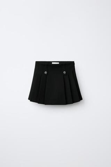 ZARA ЮБКА В СКЛАДКУ С ПУГОВИЦАМИ, ЧЕРНЫЙ