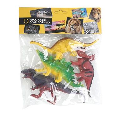 Игрушка пластизоль ДИНОЗАВРЫ 4 шт./пакет, хеддер Рассказы о животных