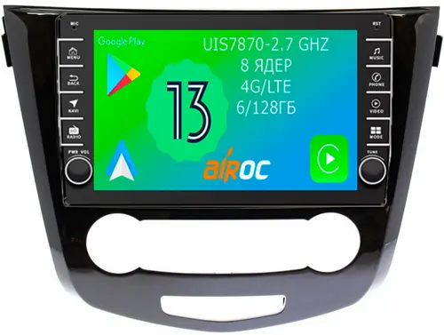 Магнитола для Nissan Qashqai 2014-2022 (кондиционер) - Airoc AB-1213 (кнопки и крутилки), Android 13, Быстрая, SIM-слот, CarPlay