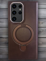 Business style чехол из кожи для SAMSUNG GALAXY S23 ULTRA с кольцом-подставкой и бархатной подкладкой