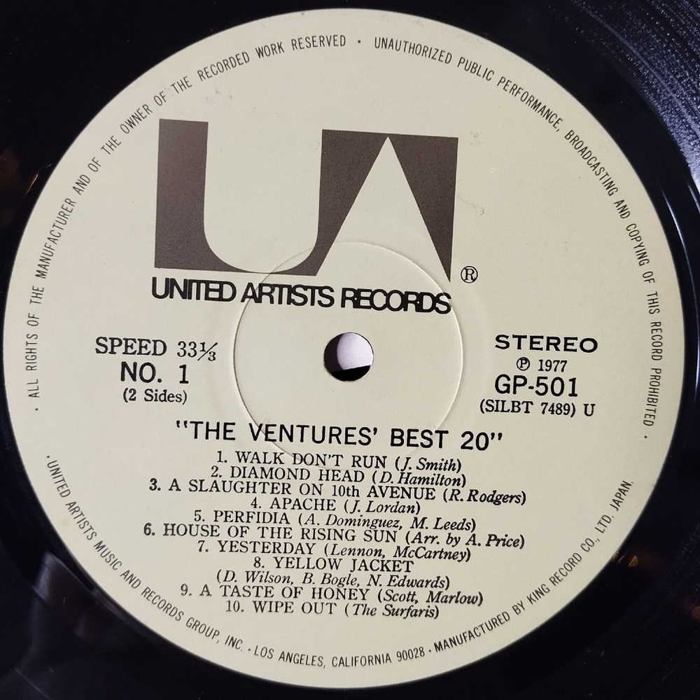 Винтажная виниловая пластинка LP The Ventures Best 20 (Japan 1977) (Obi) Diamond Head