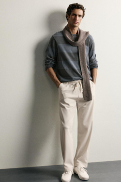 ZARA БРЮКИ COMFORT REGULAR FIT, БЕЖЕВЫЙ