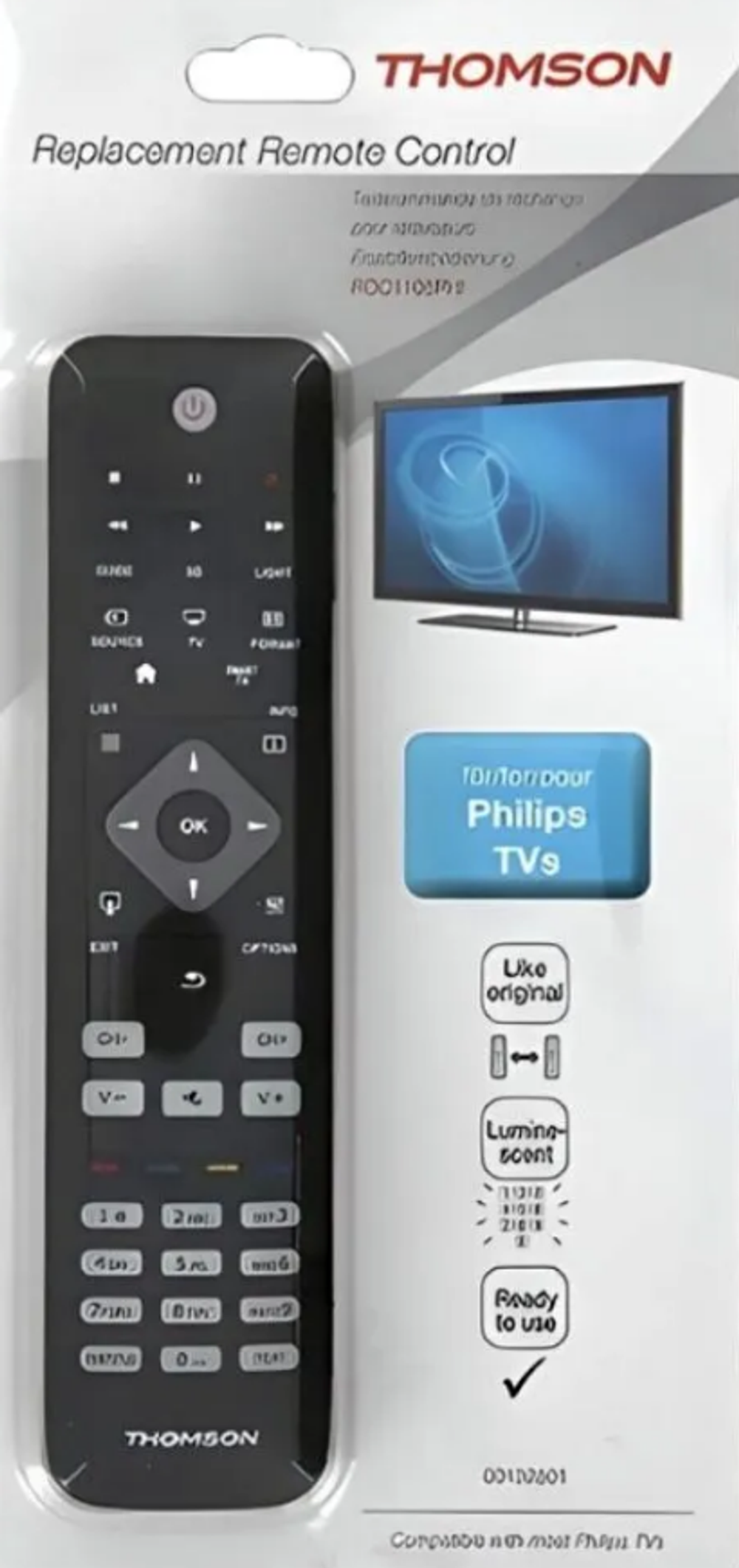 Пульт Универсальный ROC1105PHI для телевизоров PHILIPS и THOMSON с батарейками