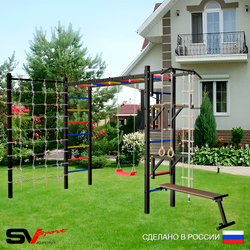 Уличная шведская стенка Sv Sport рукоход с комплектом турник прямой У5204 (Турник/Брусья/Стойка/Скамья/"Лодочка"/Канат/кольца/лестница/Сетка)