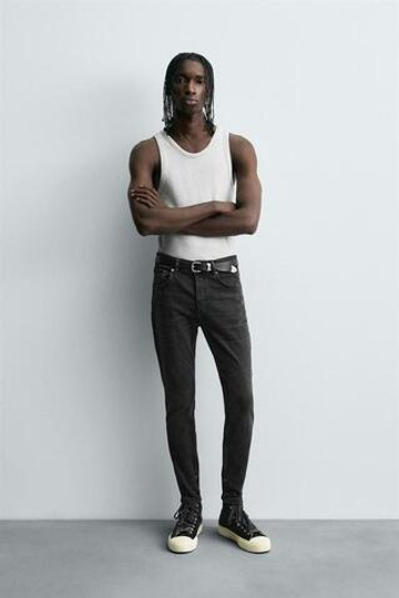 ZARA УКОРОЧЕННЫЕ ДЖИНСЫ SKINNY, УГОЛЬНЫЙ