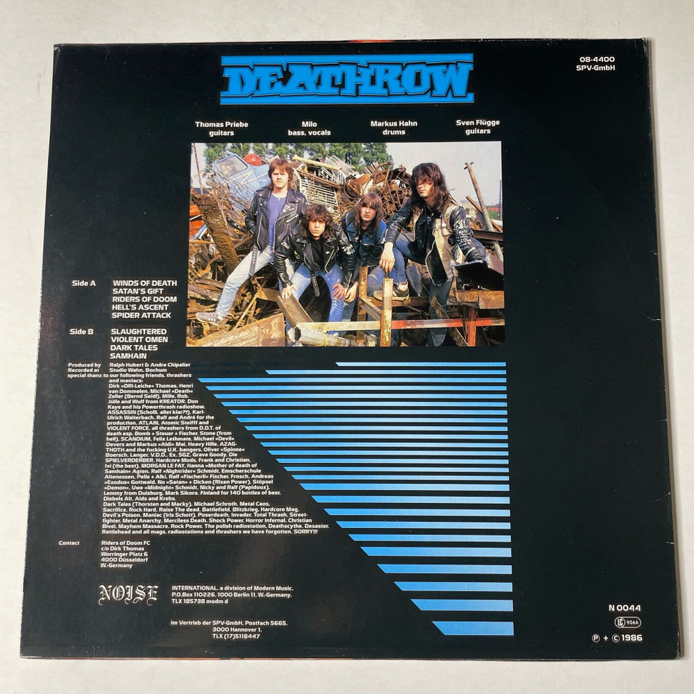 Винтажная виниловая пластинка LP Deathrow Riders Of Doom (Germany 1986)