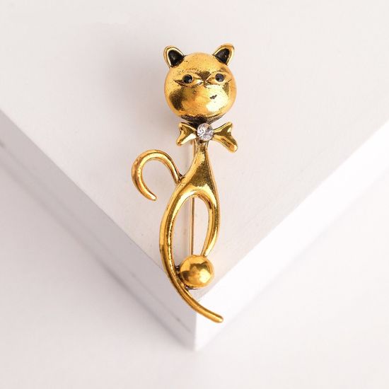 Брошь "Кошка", цвет золото
