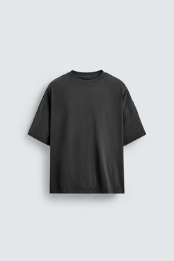 ZARA БАЗОВАЯ ФУТБОЛКА RELAXED FIT С ЭФФЕКТОМ ПОТЕРТОСТИ, ТЕМНЫЙ АНТРАЦИТ