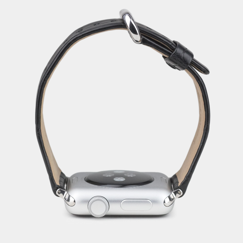 Ремешок для Apple Watch 44/45/46 mm из кожи крокодила, черного цвета