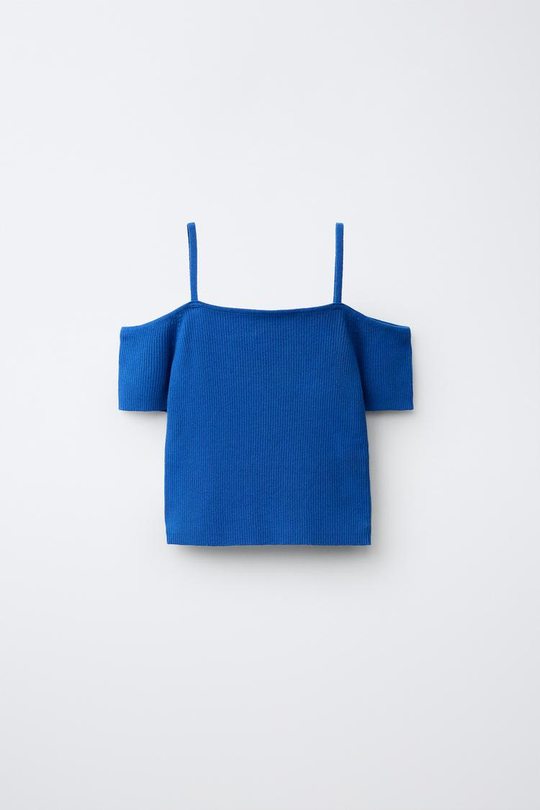 ZARA ТОП В РУБЧИК, СИНИЙ ЭЛЕКТРИК