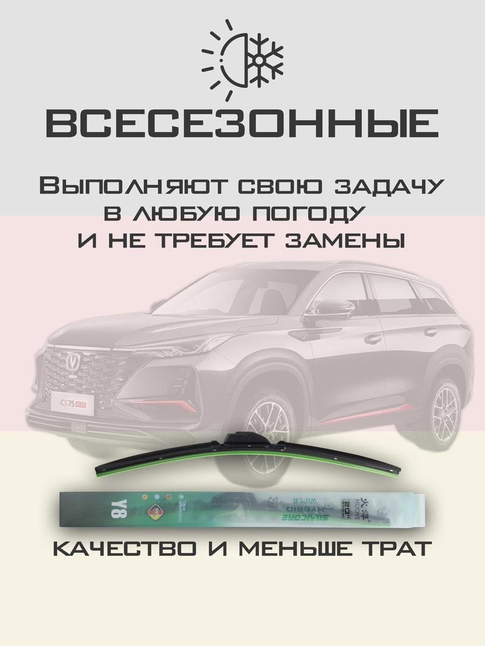Щетки стеклоочистителя HUOYE Y8 600/425 мм на Changan CS75Plus | Push button