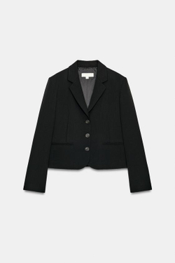 ZARA УКОРОЧЕННЫЙ БЛЕЙЗЕР С ЗАЩИПАМИ, ЧЕРНЫЙ