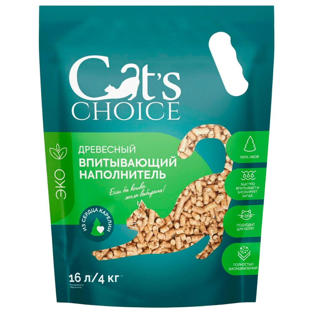Наполнитель Cats Choice впитывающий древесный для кошек и котов 16 л