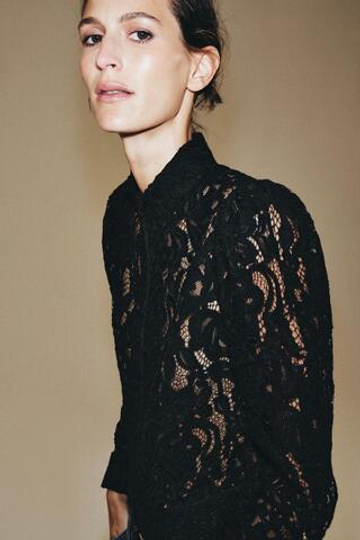 ZARA БЛЕЙЗЕР ИЗ КРУЖЕВА — ZW COLLECTION, ЧЕРНЫЙ