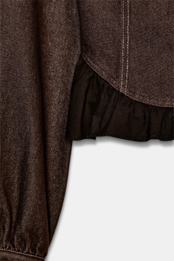 ZARA ДЖИНСОВАЯ РУБАШКА Z1975 С КОМБИНИРОВАННЫМ НИЗОМ, КОРИЧНЕВЫЙ
