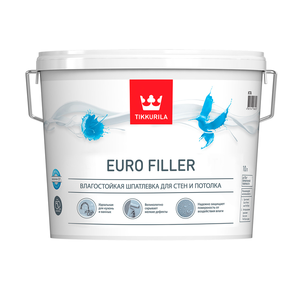 Шпатлевка влагостойкая для стен и потолка Euro Filler (Евро Филлер) TIKKURILA 10 л