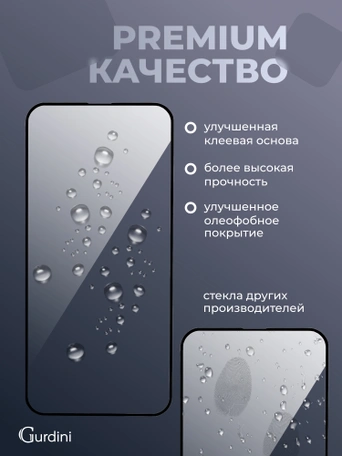Стекло противоударное iPhone 17 Pro Max / 18 Pro Max 6.9" Gurdini 3D Premium Glass черное