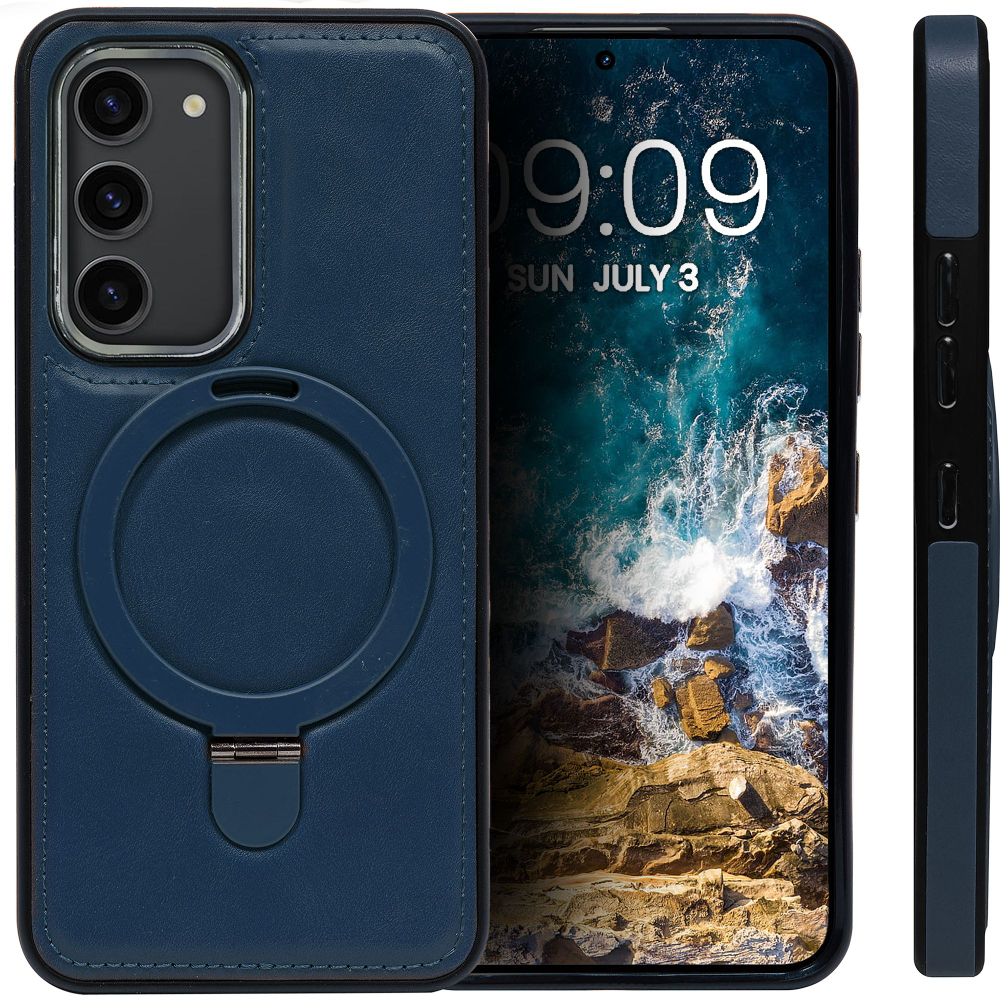 Business style чехол из кожи для SAMSUNG GALAXY S23 (не ULTRA/ FE/ PLUS!) с кольцом-подставкой и бархатной подкладкой