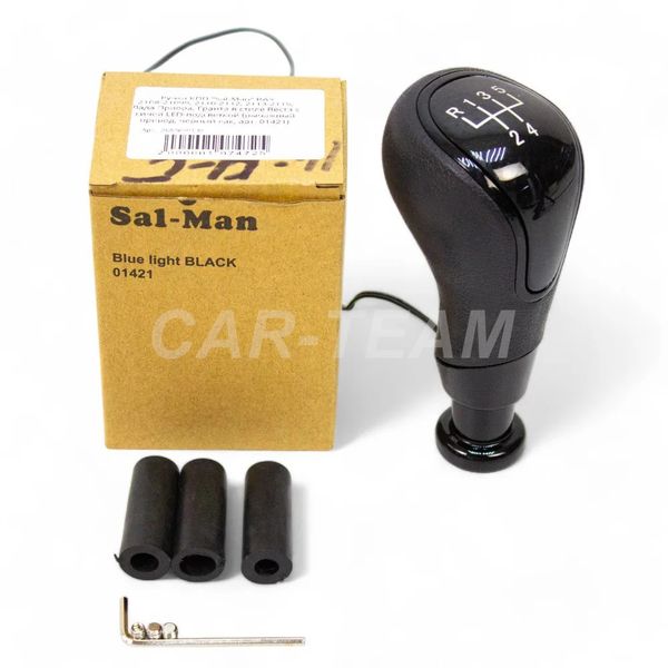 Ручка КПП "Sal-Man" (арт. 01421) ВАЗ 2108-21099, 2110-2112, 2113-2115, Лада Приора в стиле Веста (рычажный привод, черный лак) с синей LED-подсветкой