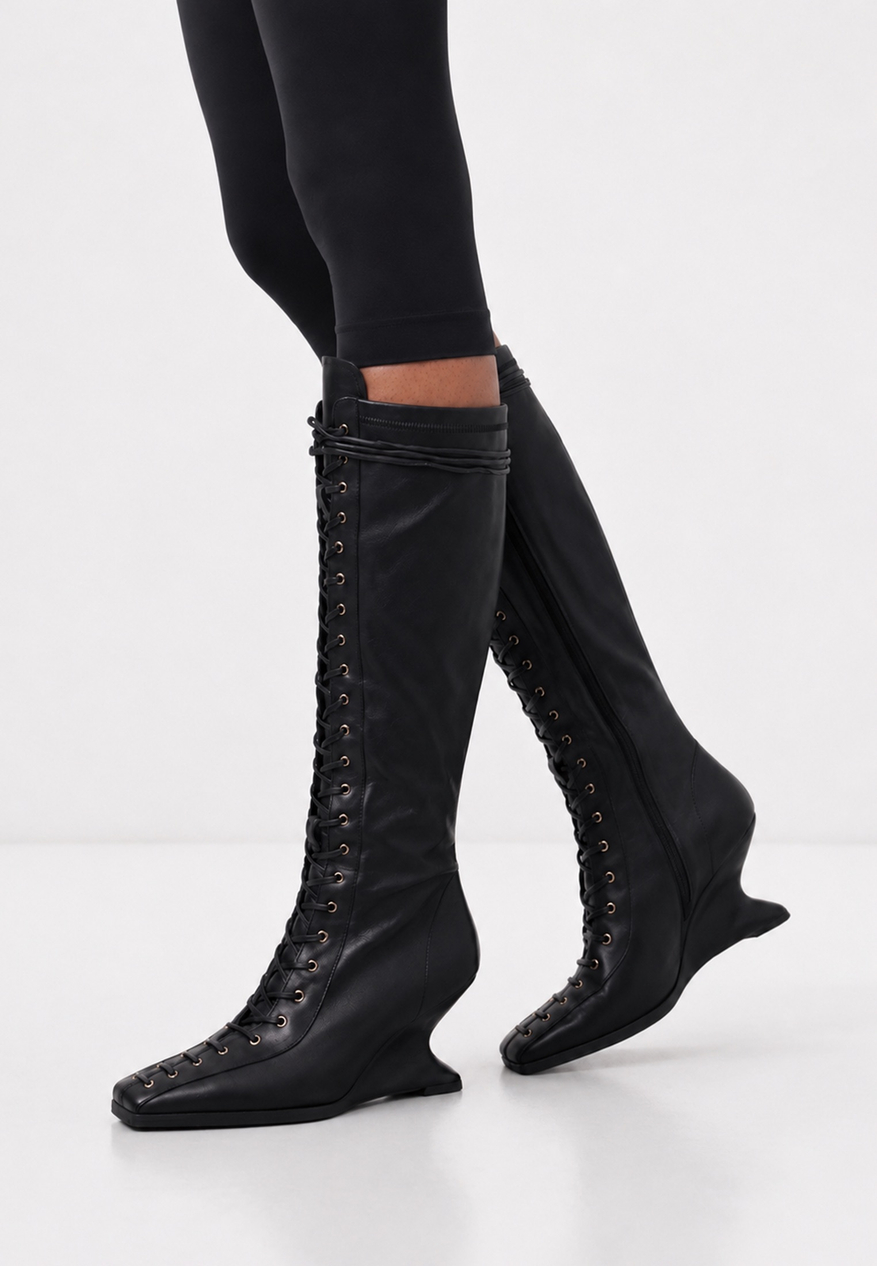 boots heel black leather