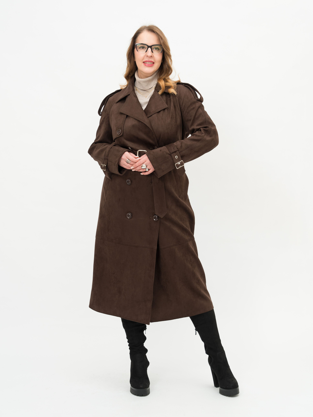 Плащ женский демисезонный эко замша длинный большие размеры без утепления