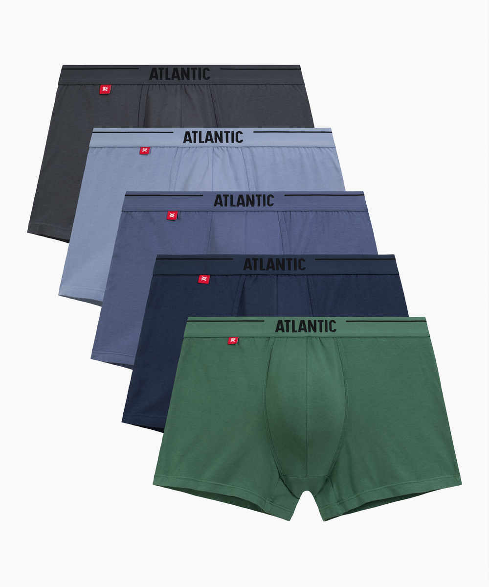 Мужские трусы шорты Atlantic, набор из 5 шт., хлопок, графитовые + голубые+ деним + индиго + темно-зеленые, 5SMH-004
