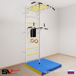 Шведская стенка Sv Sport усиленная 6444 (Турник рукоход/Брусья/Канат/Кольца/Мат 1м)