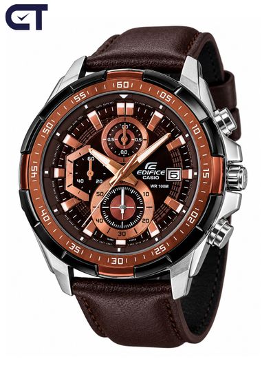 CASIO EFR-539L-5AVUDF EDIFICE мужские наручные часы — хронограф на кожаном ремешке с коричневым циферблатом