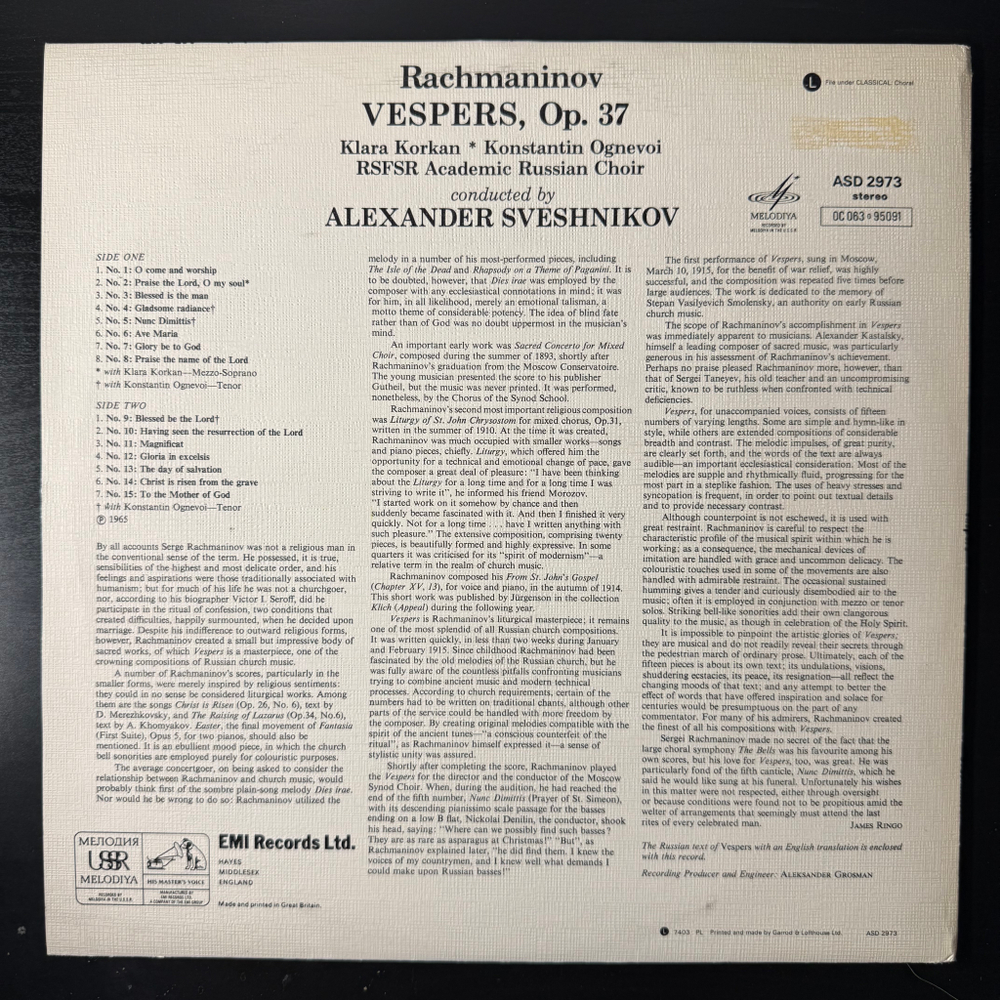 Рахманинов - Всенощное бдение (Англия 1974г.) Promo