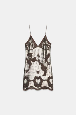 ZARA ПЛАТЬЕ-КОМБИНАЦИЯ С ПАЙЕТКАМИ — ZW COLLECTION, СЕРЫЙ