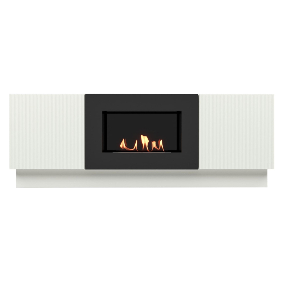 Каминокомплект: Тумба с биокамином Firelight BFP/P-1400L белая+набор керамических дров сосна