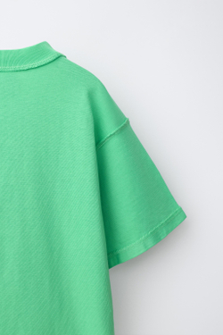 ZARA ФУТБОЛКА HEAVY WEIGHT С ВЫШИВКОЙ, ЗЕЛЕНЫЙ