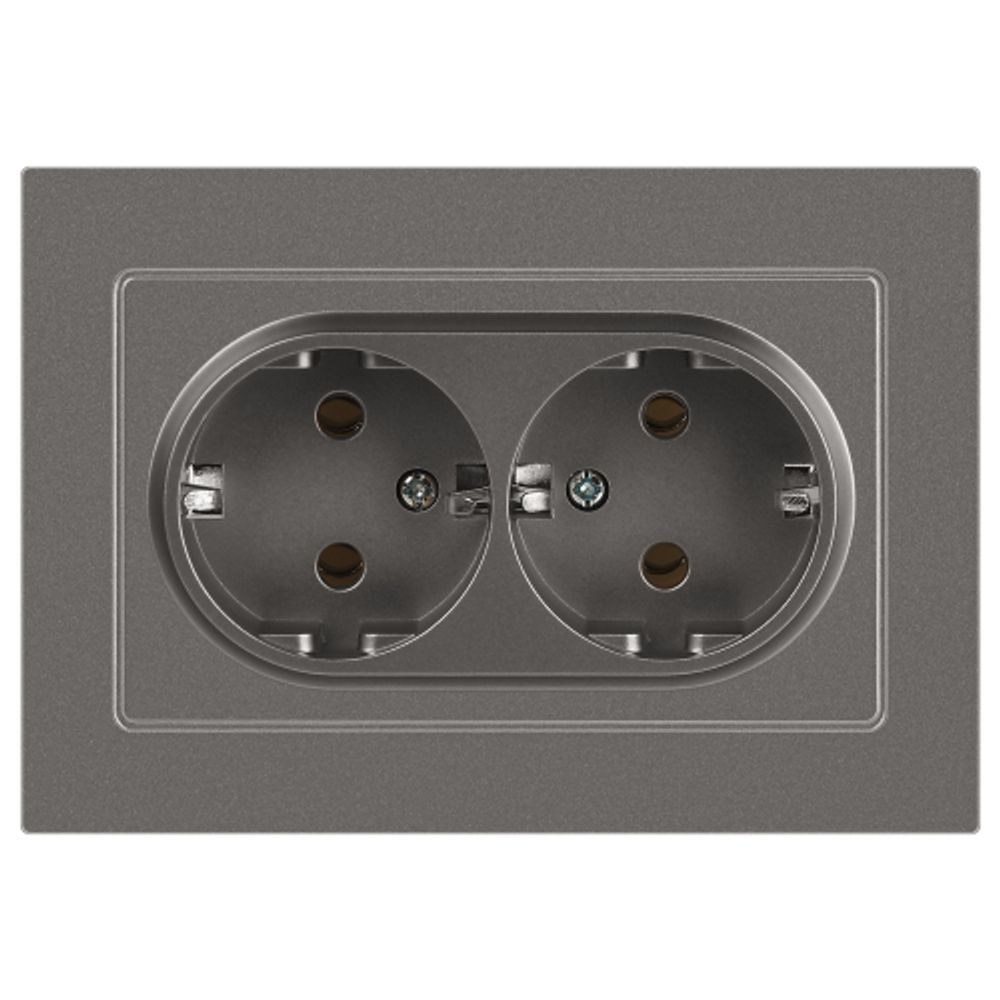 Розетка Intro Accent 6-205-09 двойная с заземлением двойная 2X2P+E Schuko 16А-250В IP20 СУ AL/CU титан | Intro