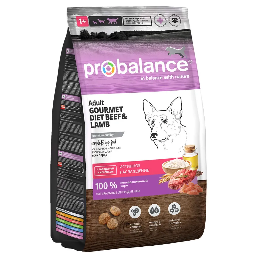 Уценка! Срок 27.08.26/ Сухой корм ProBalance Gourmet diet Adult для взрослых собак с говядиной и ягненком