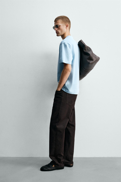 ZARA ФУТБОЛКА RELAXED FIT INTERLOCK, ГОЛУБОЙ