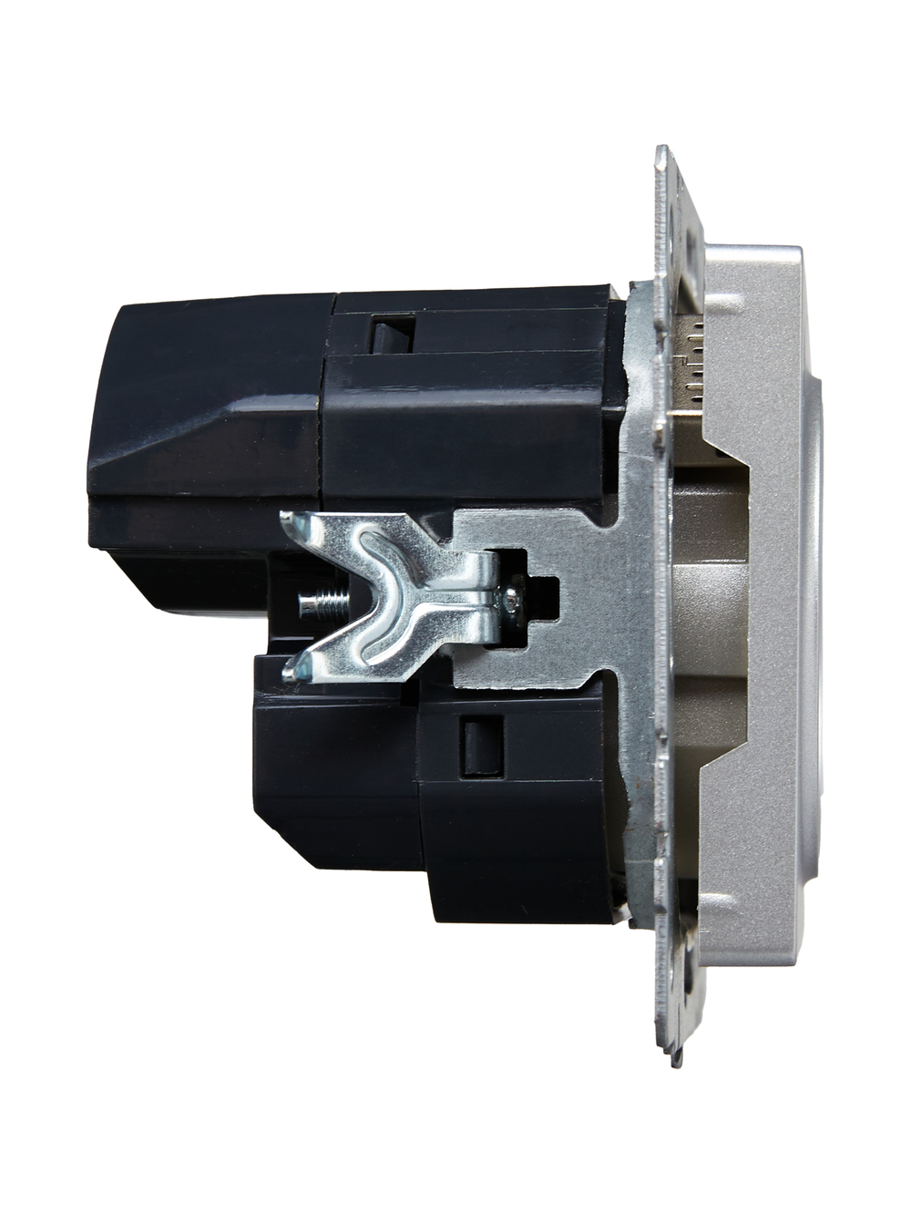 BRITE Розетка 1-местная с заземлением с защитными шторками 16А с USB A+A 5В 2,1А РЮш10-1-БрА алюминий IEK