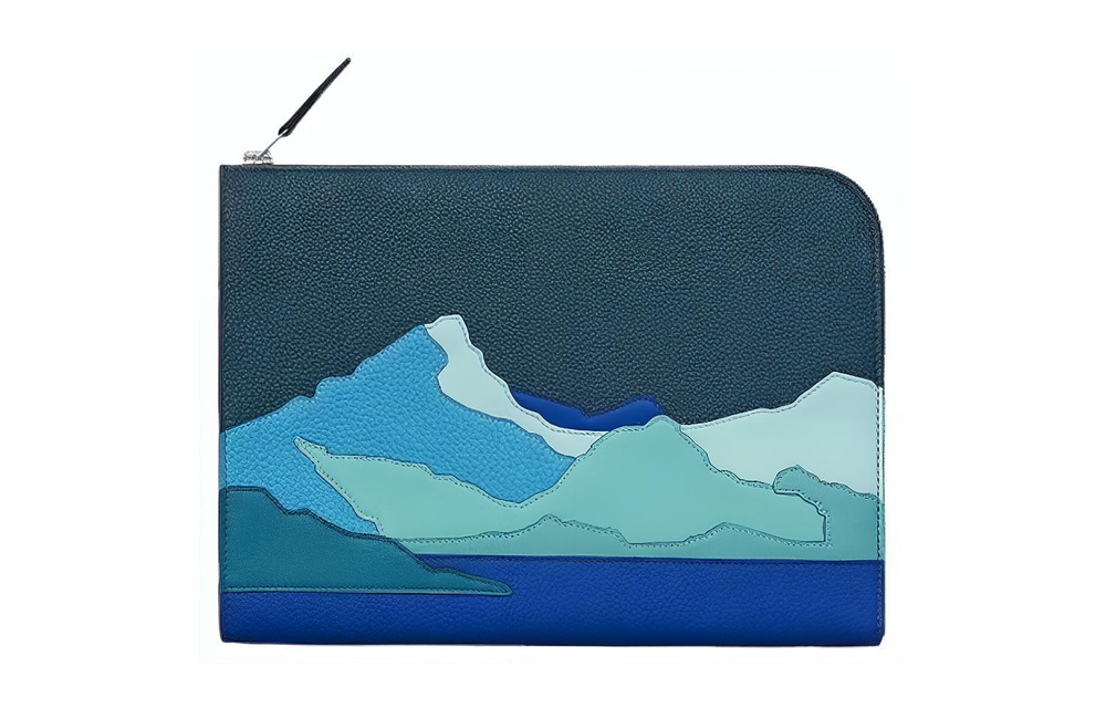 HERMES Zip Tablet Togo & Swift Calfskin With Bullock Leather Tablet Protective Case And Laptop Bag Men"s Blue