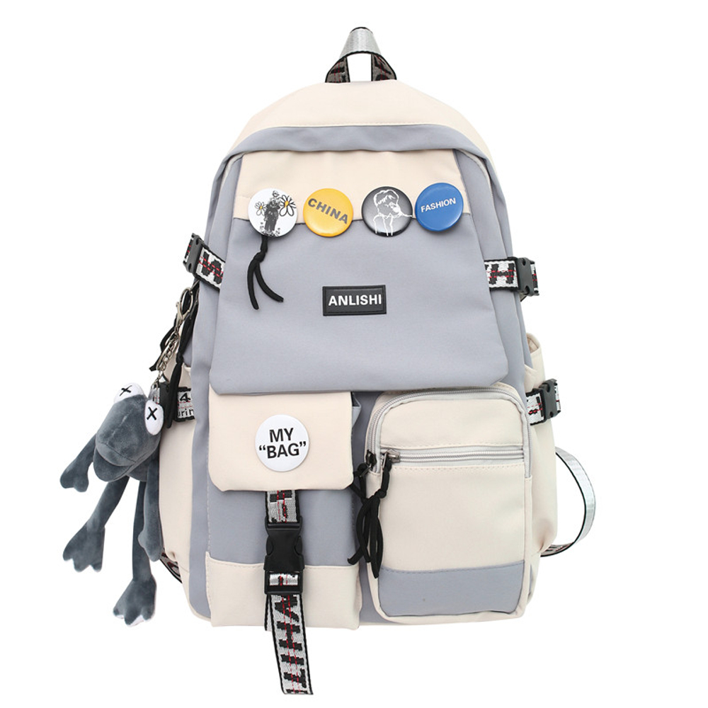 NIGEER Large Capacity Nylon Backpack Regular Unisex Black/Black & White/Gray & Blue