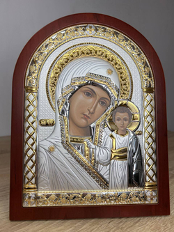 Казанская БМ, икона арочная, красное дерево 150х200 — вид сбоку