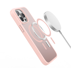 Прозрачный матовый чехол с рамками розового цвета (Light Pink) и с MagSafe от Dux Ducis для iPhone 15 Pro Max, серия Yind Series Case