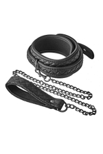 Черный ошейник с поводком COLLAR LEASH DIAMOND (Цвет: черный)