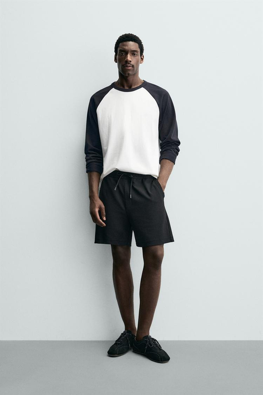 ZARA ШОРТЫ КОМФОРТНОЙ ПОСАДКИ ИЗ РЕЛЬЕФНОЙ ТКАНИ, ЧЕРНЫЙ