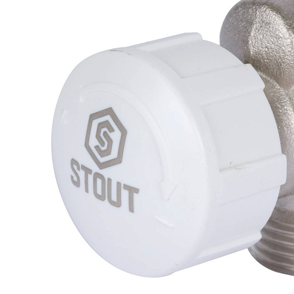 Клапан термостатический осевой STOUT - 1/2" x 3/4"EK (НР/НГ американка, PN10, Tmax 110°C)