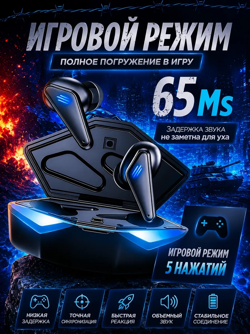 Беспроводные наушники игровые блютуз микрофон Андроид iPhone