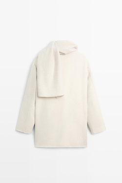 Massimo Dutti Пальто из шерстяной смеси с декоративным шарфом, бежевый
