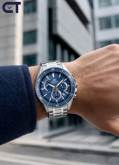CASIO EFR-552D-2AVUDF EDIFICE мужские наручные часы — стальной хронограф с синим циферблатом