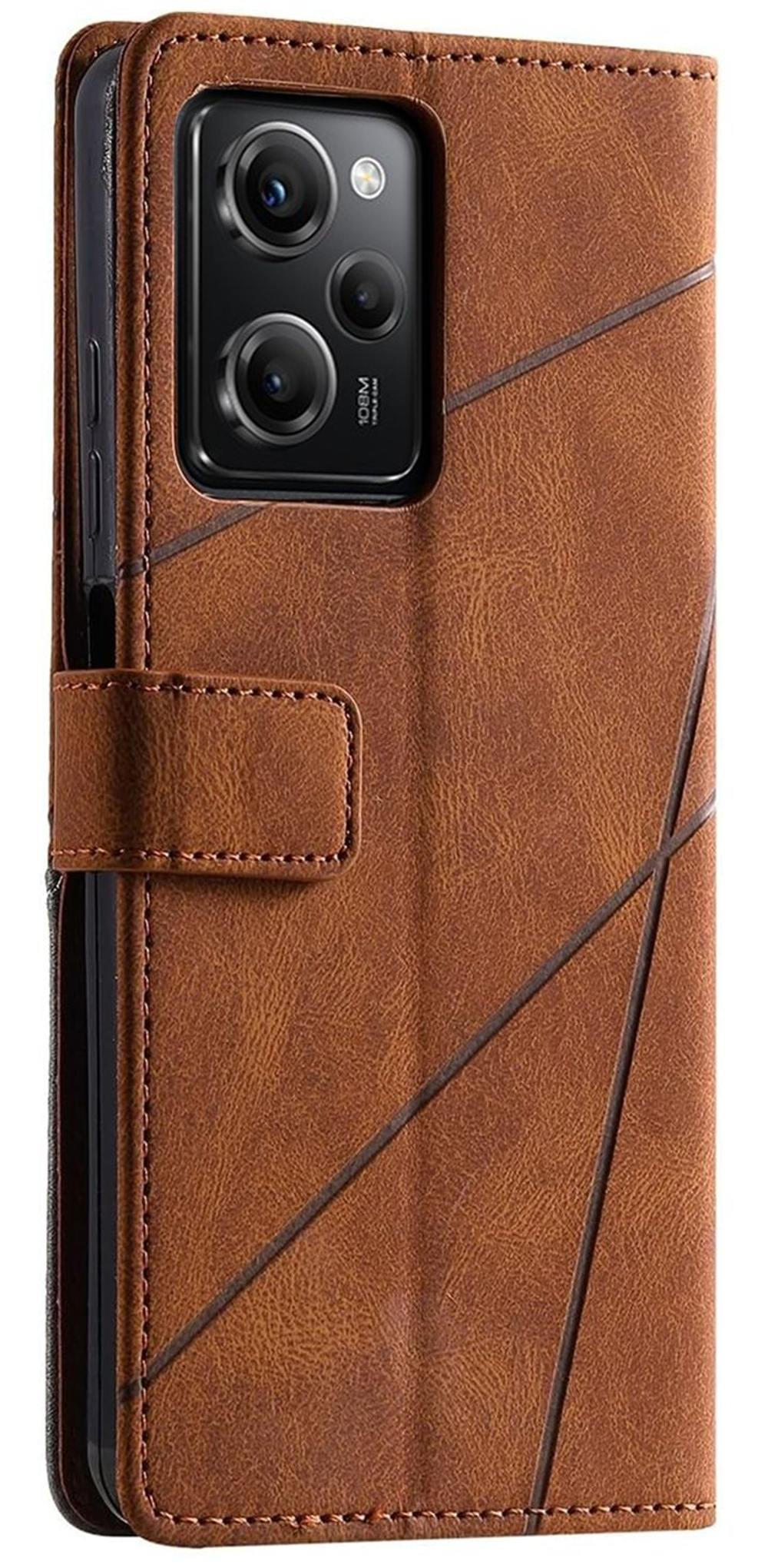 Дизайнерский чехол-книжка из кожи для POCO X5 PRO (не X5!) с отделом для наличных, 3 слотами для карт и подставкой