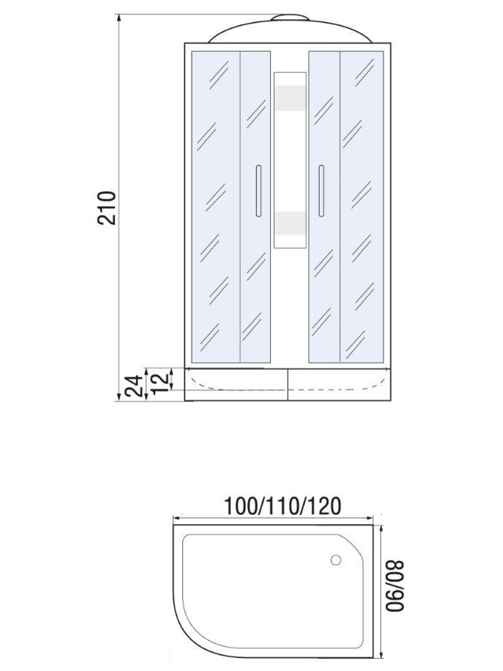 Душевая кабина RIVER NARA 100/80/24  МТ R 100x80x210 10000003640 Правая или левая  Ассимметрия